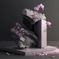 lavender and pink petals on the rocks background for cosmetic products, mock up pedestal AI generation Royalty Free Stock Photo