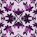 Lavender purple leafy seamless symmetrical pattern wallpaper