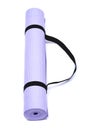 Lavender rolled yoga mat with black handy carrying strap Royalty Free Stock Photo