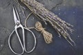 Lavender, rustic twine and pruning shears