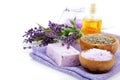 Lavender soap, bath salt and candle Royalty Free Stock Photo