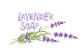 Lavender soap label. Label for handmade lavender soap Vector flat Illustration for home made organic cosmetic with Royalty Free Stock Photo