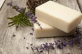 Lavender Soap and lavender sprigs Royalty Free Stock Photo