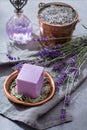 Lavender soap and perfume oil, made from fresh lavender flowers, aroma spa treathment and bodycare for women Royalty Free Stock Photo