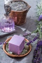 Lavender soap and perfume oil, made from fresh lavender flowers, aroma spa treathment and bodycare for women Royalty Free Stock Photo