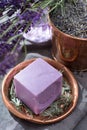 Lavender soap and perfume oil, made from fresh lavender flowers, aroma spa treathment and bodycare for women Royalty Free Stock Photo