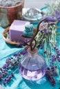 Lavender soap and perfume oil, made from fresh lavender flowers, aroma spa treathment and bodycare for women Royalty Free Stock Photo