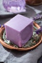 Lavender soap and perfume oil, made from fresh lavender flowers, aroma spa treathment and bodycare for women Royalty Free Stock Photo