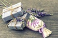 Lavender soap and scented sachets with fresh flowers Royalty Free Stock Photo