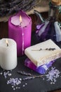 Lavender soap and sea salt Royalty Free Stock Photo