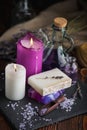 Lavender soap and sea salt Royalty Free Stock Photo