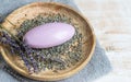 Lavender Soap with Text Lavande Natural Ingredients for Homemade Body Salt Scrub Oil Royalty Free Stock Photo