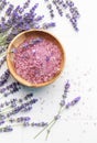 Lavender spa. Lavender salt and fresh lavender Royalty Free Stock Photo