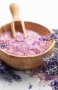 Lavender spa. Lavender salt and fresh lavender Royalty Free Stock Photo
