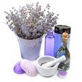 Lavender spa products isolated on a white background Royalty Free Stock Photo