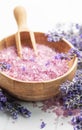 Lavender spa. Lavender salt and fresh lavender Royalty Free Stock Photo