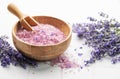 Lavender spa. Lavender salt and fresh lavender Royalty Free Stock Photo