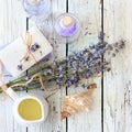 Lavender spa set with soap, lavender flowers, salt and oil