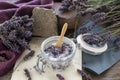 Lavender sugar in a preserving jar.