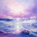 Lavender Symbolism Seascape Abstract Oil Painting With Purple Sky And Waves