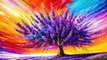 Lavender tree abstract and surreal oil painting on canvas