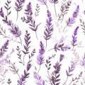 Lavender Watercolor Seamless Pattern With Leaves And Florets Royalty Free Stock Photo