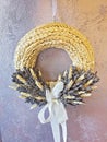 Lavender Wheat Wreath, white feathers, rustic country decoration Royalty Free Stock Photo