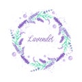Lavender wreath. Watercolor imitation design with paint splashes Vector illustration Provence style. Card with floral Royalty Free Stock Photo