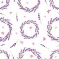 Lavender wreaths and butterflies repeat pattern. Royalty Free Stock Photo