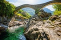 Lavertezzo bridge, Alps mountains, Switzerland Royalty Free Stock Photo