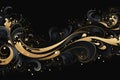 Banner Design Featuring a Luxurious Dark Background and Intricate Golden Curls