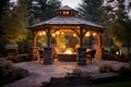 Lavish Beautiful gazebo square fire. Generate AI Royalty Free Stock Photo