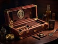 A lavish cigar set complete with a humidor and cigar cutter created with Generative AI Royalty Free Stock Photo