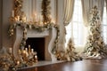 A lavish composition featuring gold ornaments, shimmering ribbons, and cascading strings of pearls, exuding opulence and