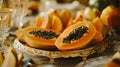 Elegant Papaya on a Luxurious Golden Table Setting