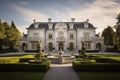 Lavish mansion nestled amidst manicured gardens and sprawling estates. Generative AI Royalty Free Stock Photo