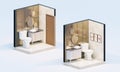 Lavish powder toilet isometric interior with gold accents