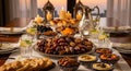 A lavish spread of assorted desserts and sweets on a beautifully set table Royalty Free Stock Photo