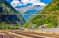 Lavorgo station on the Gotthard railway in Swiss Alps