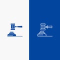 Law, Action, Auction, Court, Gavel, Hammer, Judge, Legal Line and Glyph Solid icon Blue banner Line and Glyph Solid icon Blue