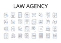 law agency line icons collection. Legal firm, Judicial bureau, Court company, Attorney association, Law house, Justice