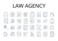 law agency line icons collection. Legal firm, Judicial bureau, Court company, Attorney association, Law house, Justice