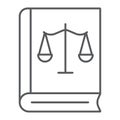 Law book thin line icon, justice and law, book with libra sign, vector graphics, a linear pattern on a white background. Royalty Free Stock Photo