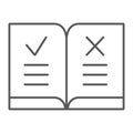 Law book thin line icon, justice and law, rules book sign, vector graphics, a linear pattern on a white background. Royalty Free Stock Photo