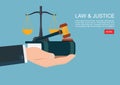 Law books and gavel with Hand concept