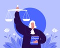 Law concept judge holding up hand miter illustration vector