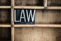 Law Concept Metal Letterpress Word in Drawer Royalty Free Stock Photo