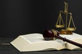 Law concept - Open law book with a wooden judges gavel on table in a courtroom or law enforcement office Royalty Free Stock Photo
