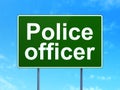 Law concept: Police Officer on road sign background