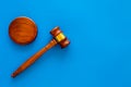 Law and court. Lawyer, attorney, judge concept. Judge gavel on blue background top view copy space Royalty Free Stock Photo